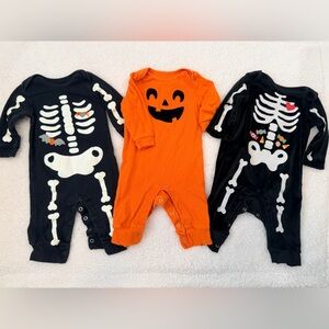 Halloween Skeleton and Pumpkin Baby Onesies